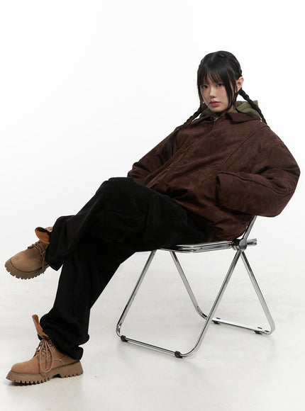 oversized-suede-zip-up-jacket-id402 / Dark brown