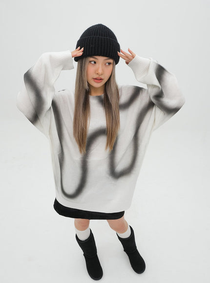 Graffiti Print Knit Pullover