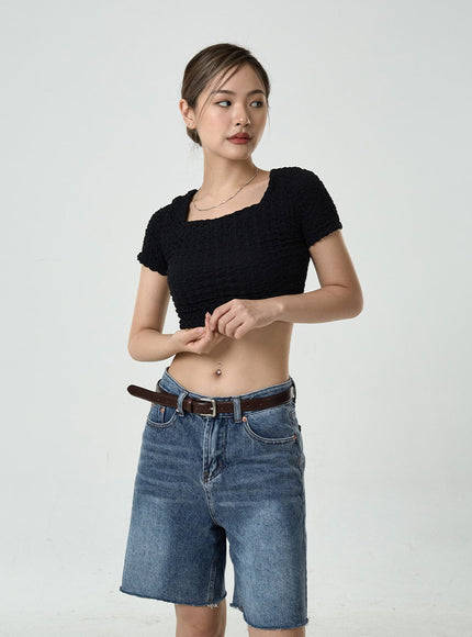 Wrinkled Square Neck Crop Top CU6