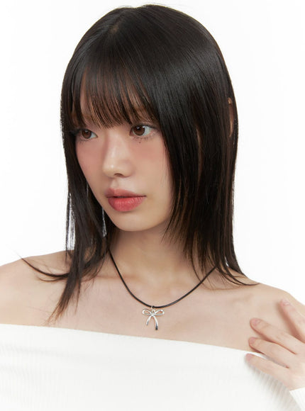 ribbon-black-necklace-io418 / silver