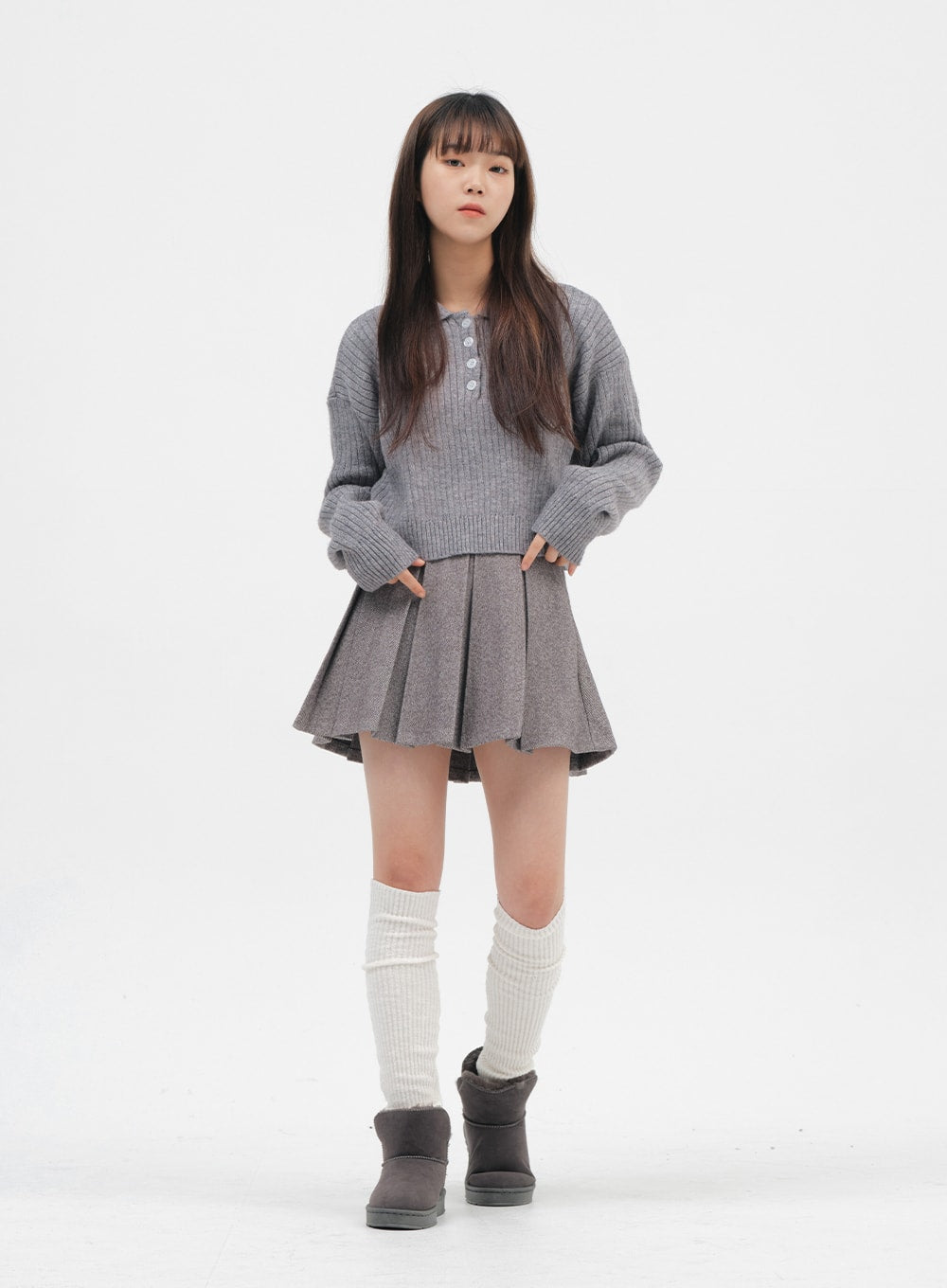 Button-Up Collar Crop Knit