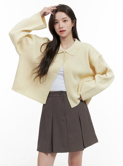 solid-acrylic-long-sleeve-cardigan-og409 / Beige