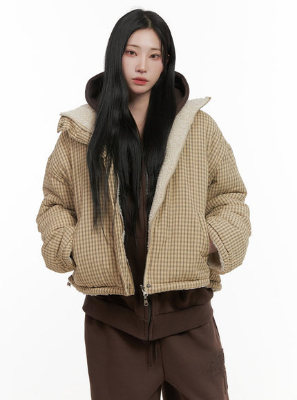 reversible-checkered-puffer-jacket-cd404 / Beige