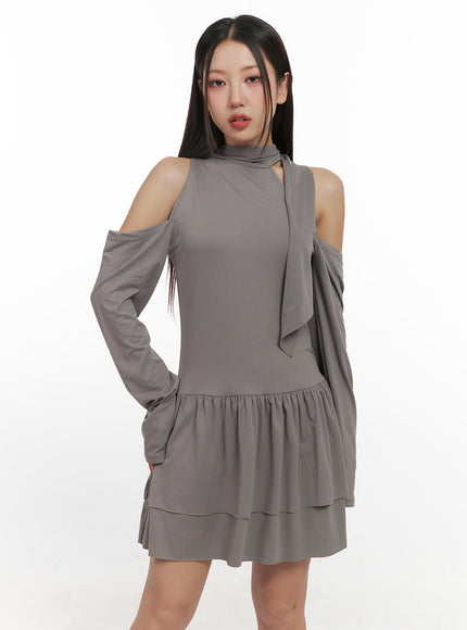 off-shoulder-cut-out-mini-dress-cn415 / Beige