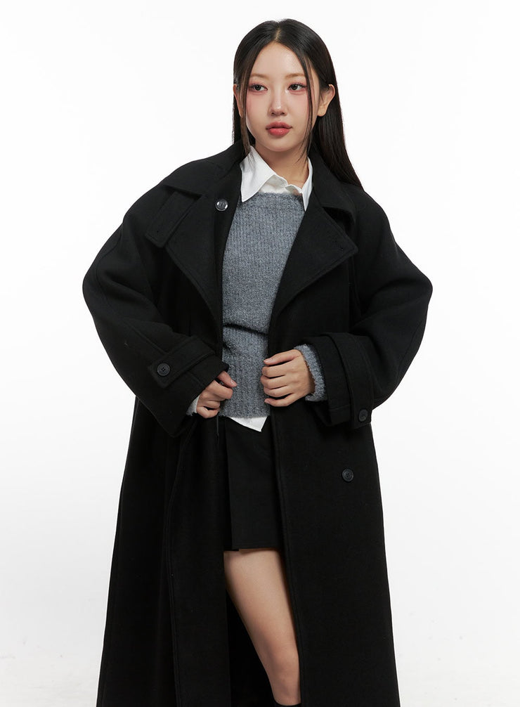 wool-blend-long-sleeve-trench-coat-cn415 / Black