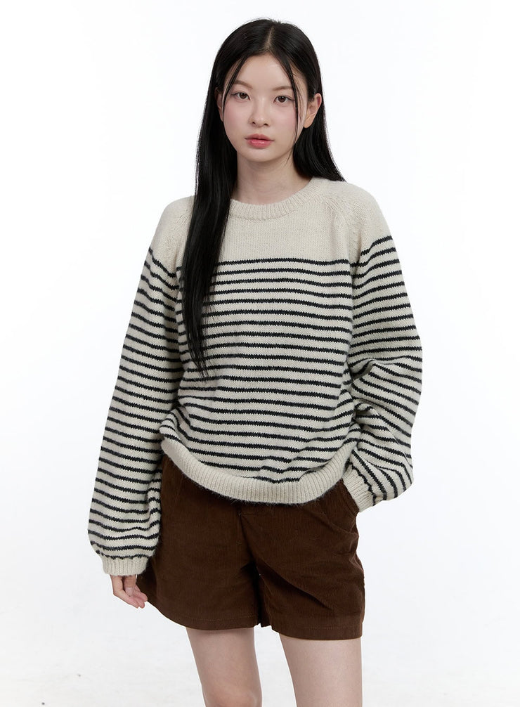 cozy-stripe-knit-pullover-oo429 / Black