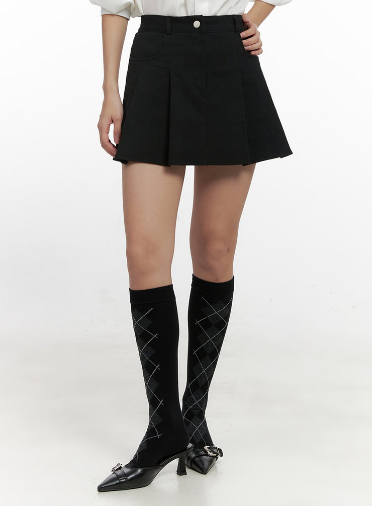 pleated-cotton-mini-skirt-cn415 / Black