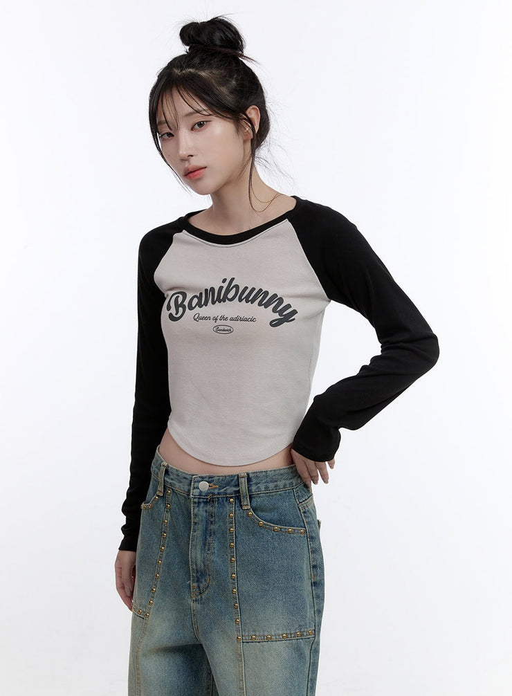 graphic-raglan-sleeve-crop-top-co418 / Black