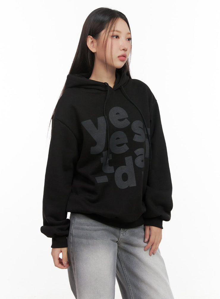 graphic-lettering-hooded-sweatshirt-cd416 / Black