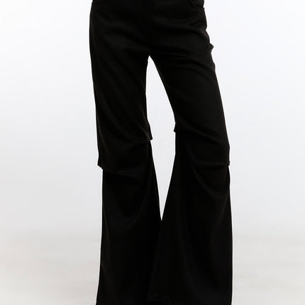 pintuck-wool-blend-flared-pants-cn421 / Black