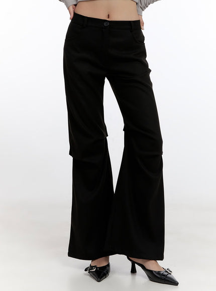 pintuck-wool-blend-flared-pants-cn421 / Black