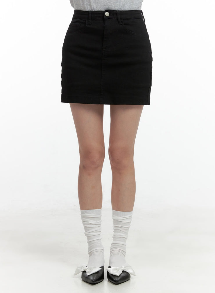 basic-cotton-mini-skirt-ol417 / Black