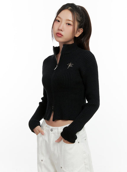 acrylic-knit-zip-up-crop-cardigan-cn412 / Black