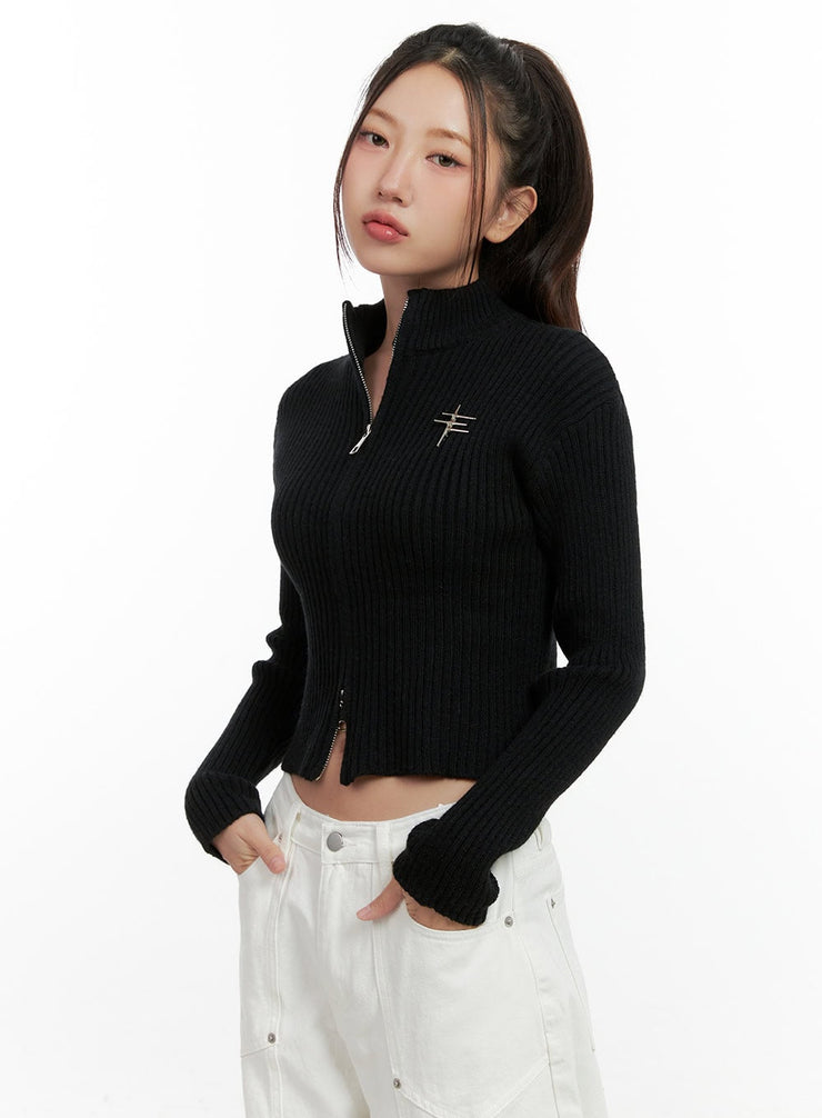 acrylic-knit-zip-up-crop-cardigan-cn412 / Black