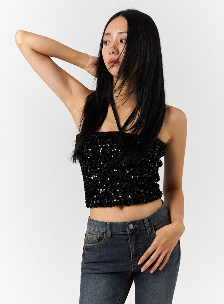 sequin-halter-crop-cd321 / Black