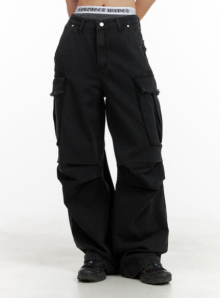 wide-fit-cargo-baggy-jeans-ca416 / Black