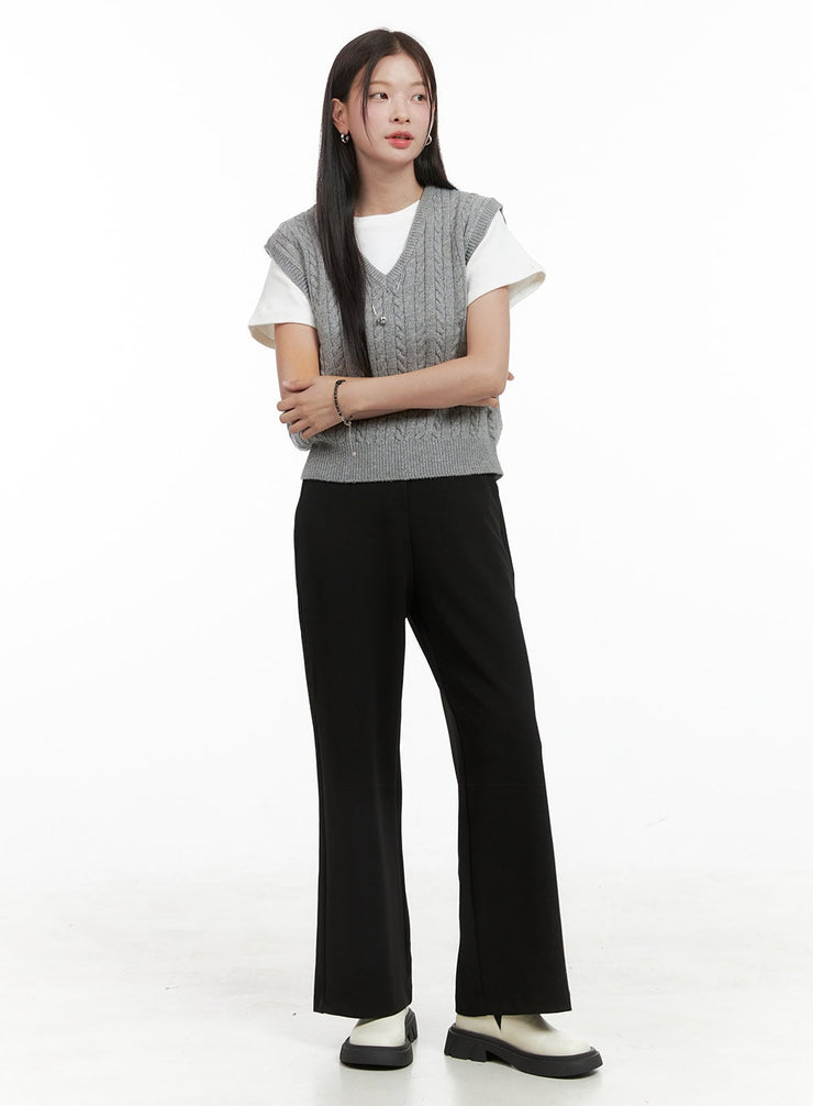 solid-banded-wide-pants-og416 / Black