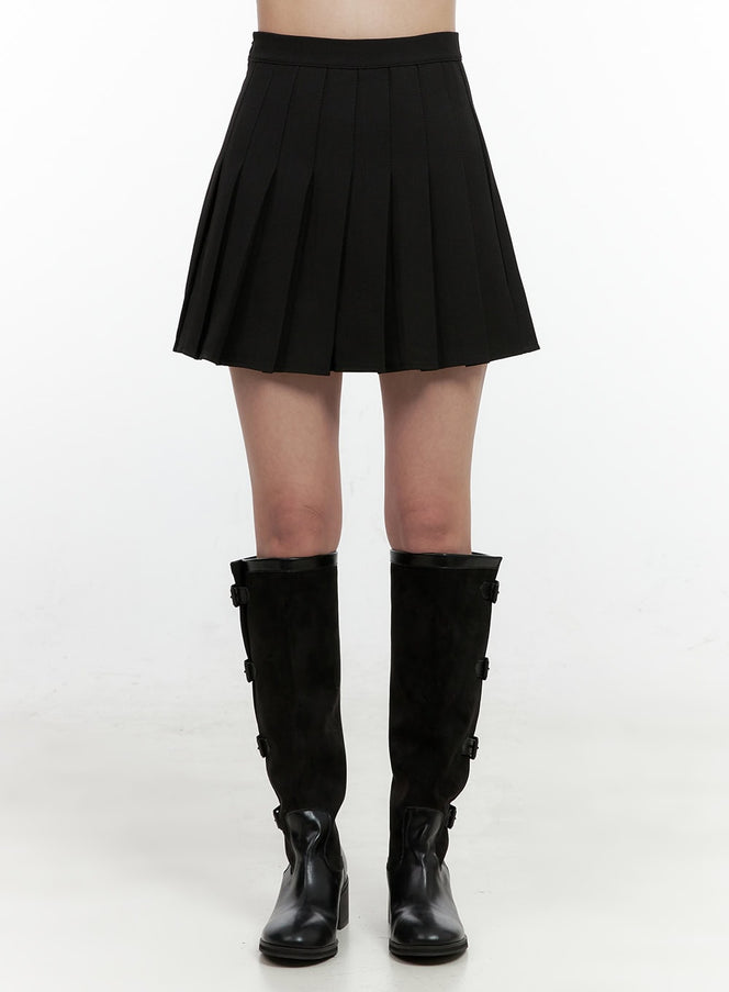 solid-pleated-mini-skirt-on404 / Black