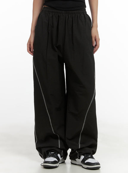 stitched-wide-leg-slit-pants-co402 / Black