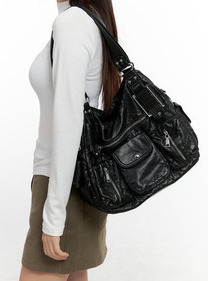 trendy-faux-leather-shoulder-bag-cn412 / Black