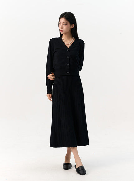 sleeveless-rib-dress-and-cardigan-set-io320 / Black