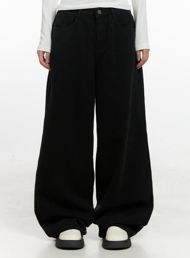 wide-fit-solid-cotton-pants-cn415 / Black