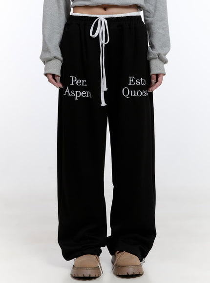 cozy-letter-print-sweatpants-co418 / Black