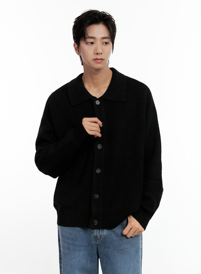 mens-classic-knit-cardigan-in411 / Black