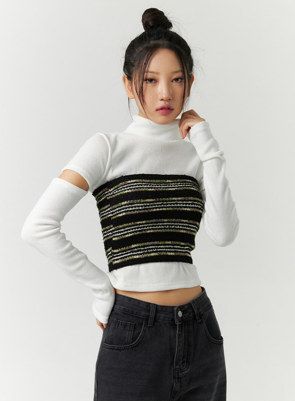 stripe-layered-tube-top-cd304 / Black