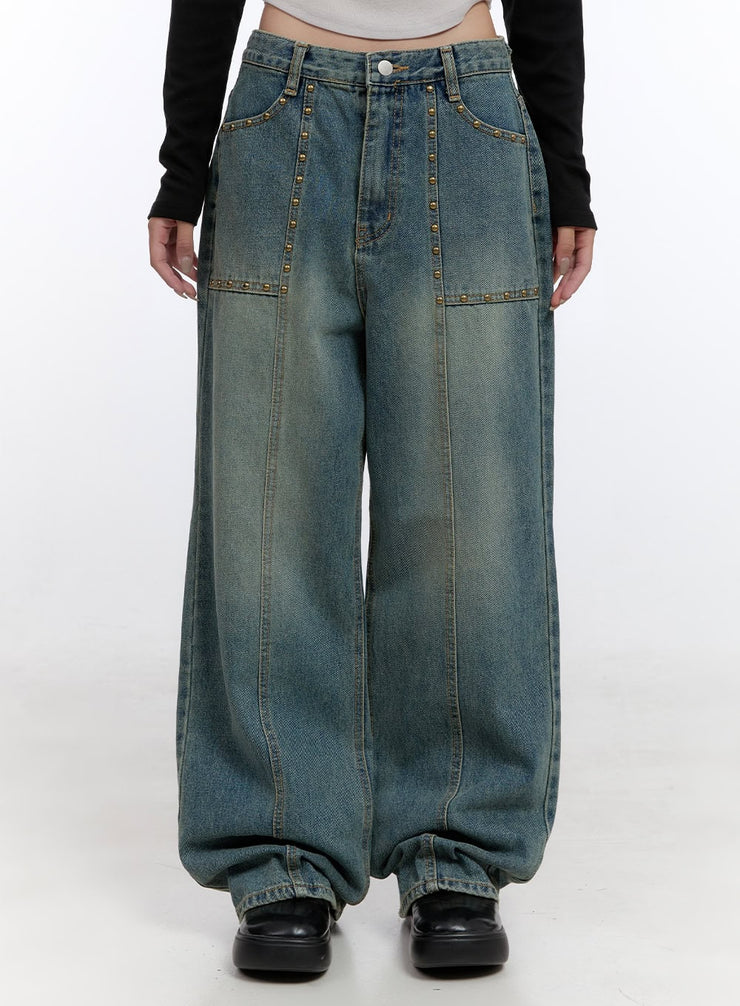 harper-studded-wide-leg-denim-jeans-co418 / Blue