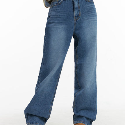 washed-straight-leg-jeans-if408 / Blue