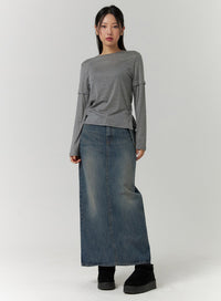 solid-denim-maxi-skirt-cd315 / Blue