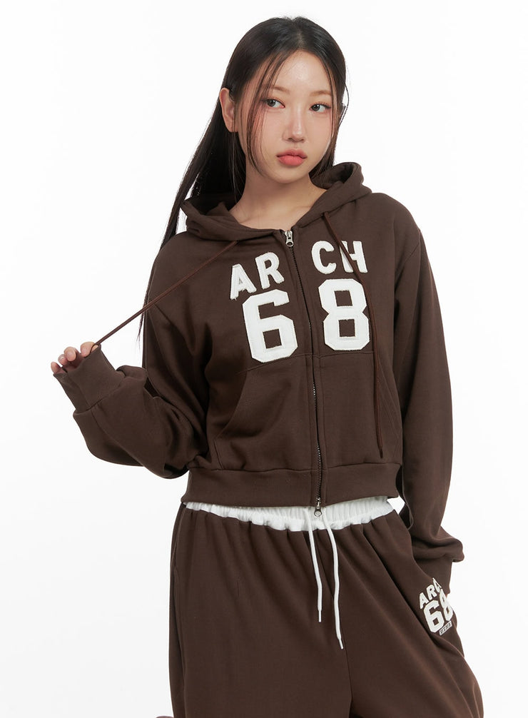 sports-loose-fit-crop-sweatshirt-co402 / Brown