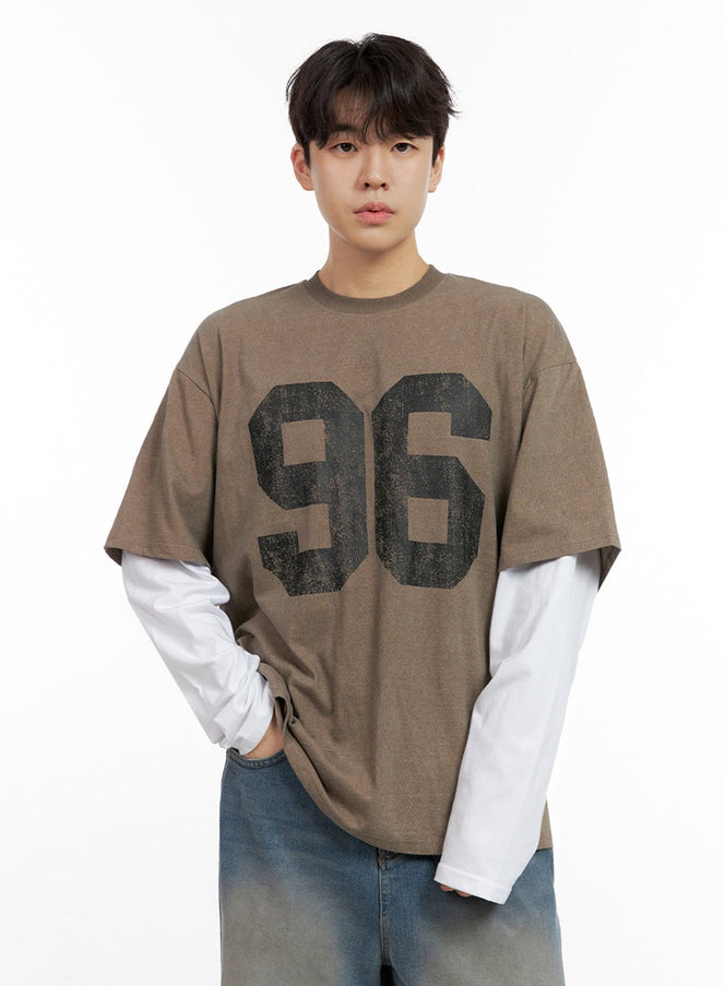 mens-oversize-fit-round-neck-cotton-tee-in422 / Brown