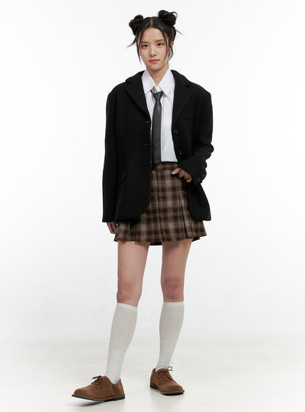 checkered-pleated-mini-skirt-on404 / Brown