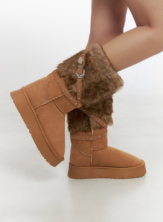 furtrimmed-studded-boots-cn419 / Brown