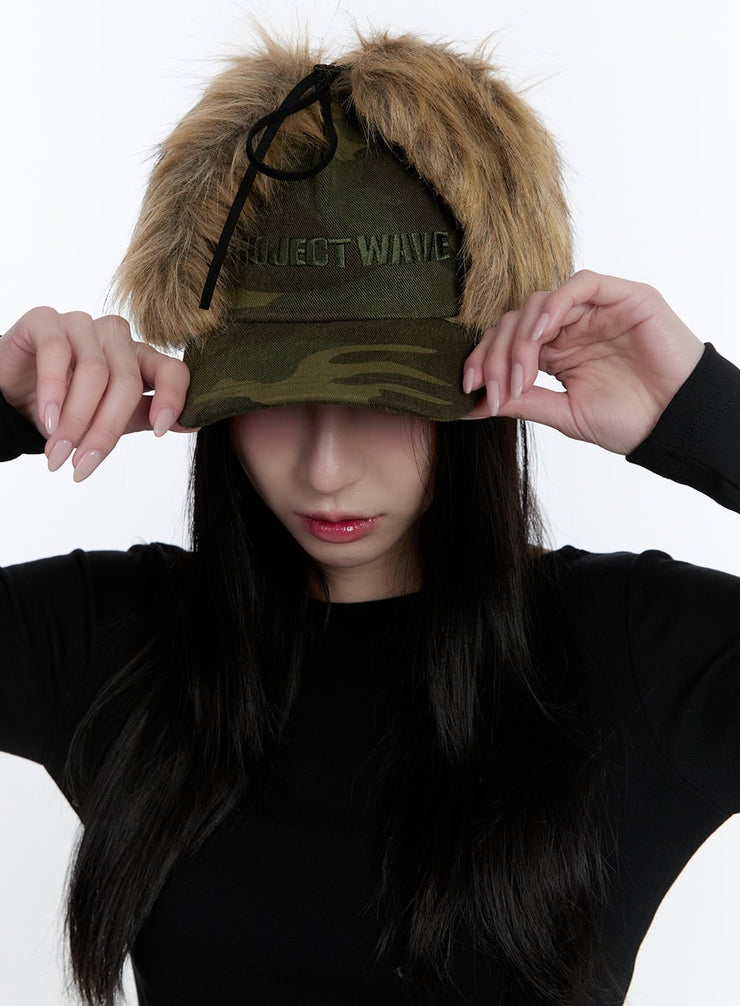 Faux Fur Detail Cap CJ522