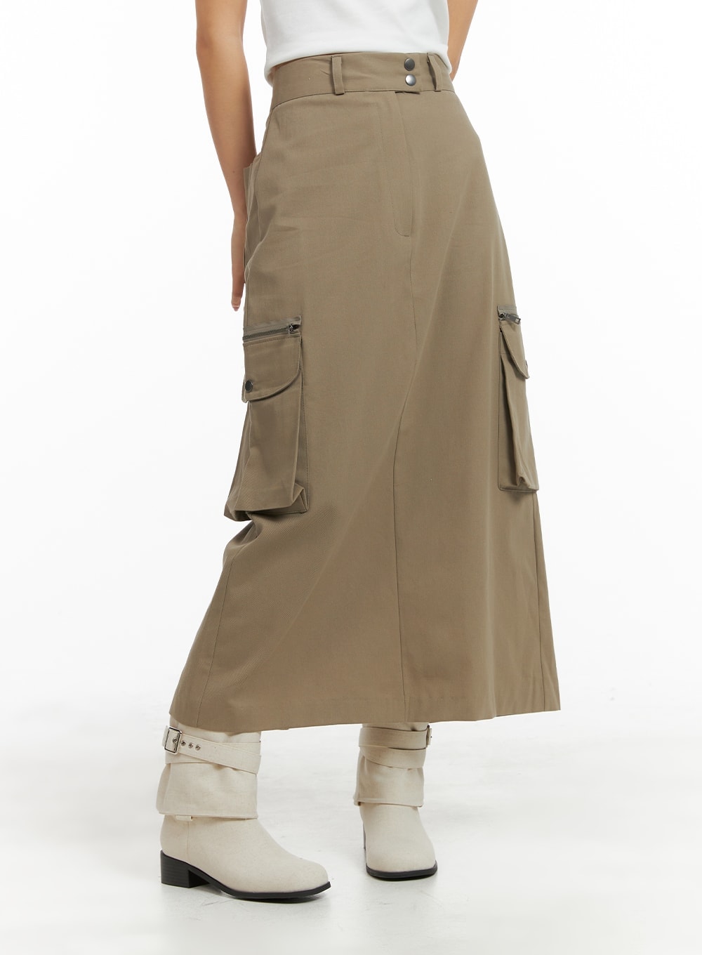 two-button-cargo-maxi-skirt-cm422 / Dark beige