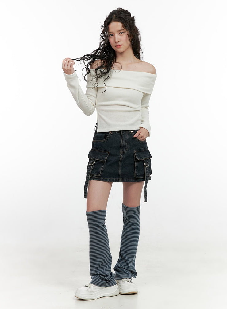 denim-buckle-mini-skirt-on404 / Dark blue