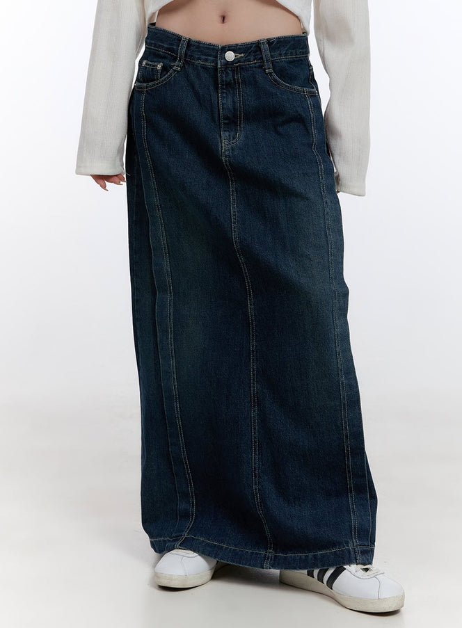 denim-dream-stitched-maxi-skirt-co418 / Dark blue