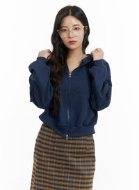 zip-up-crop-hoodie-om422 / Dark blue