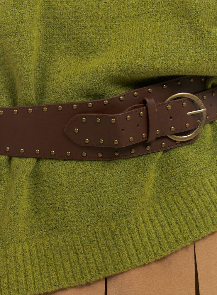 trendy-faux-leather-studded-belt-in427 / Dark brown