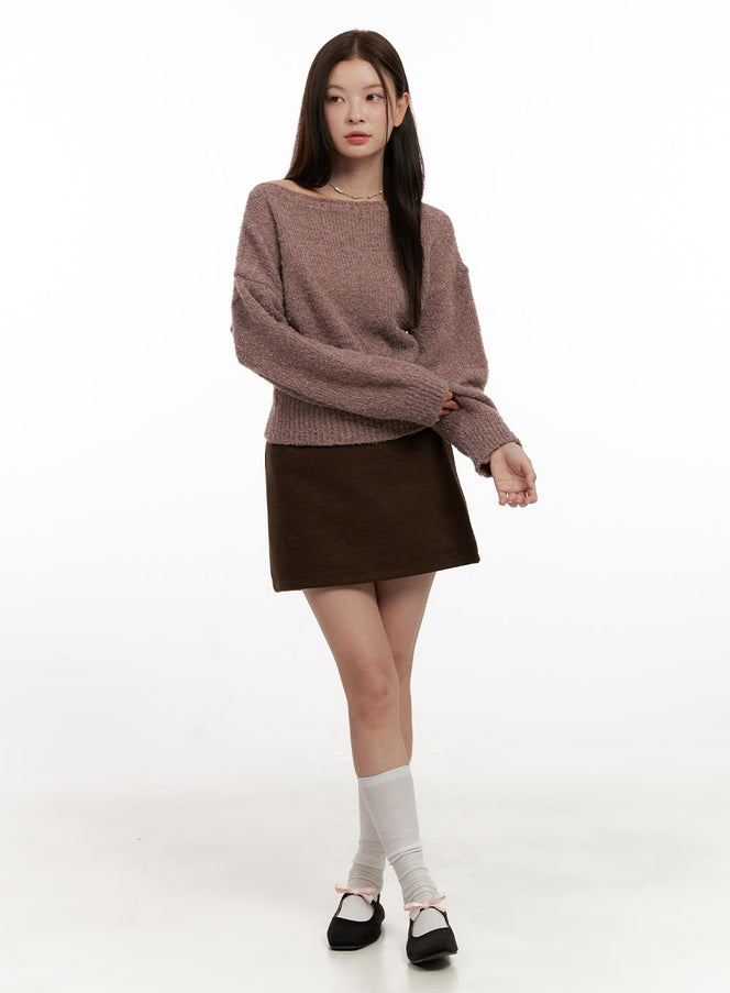 solid-chic-mini-skirt-on422 / Dark brown