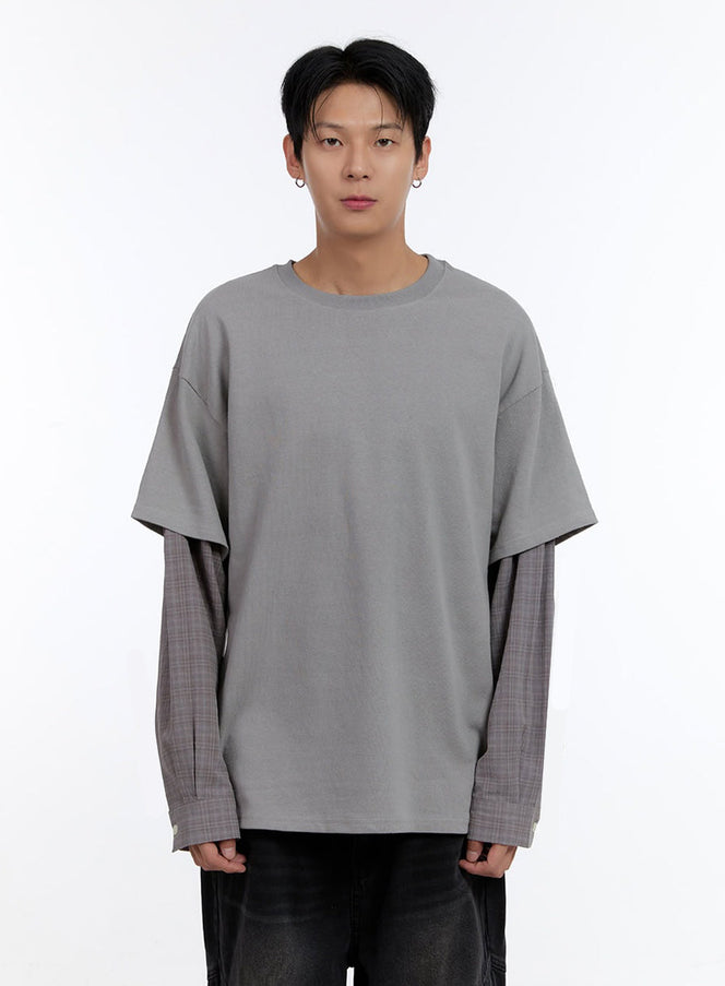 mens-layered-shirt-io428 / Dark gray