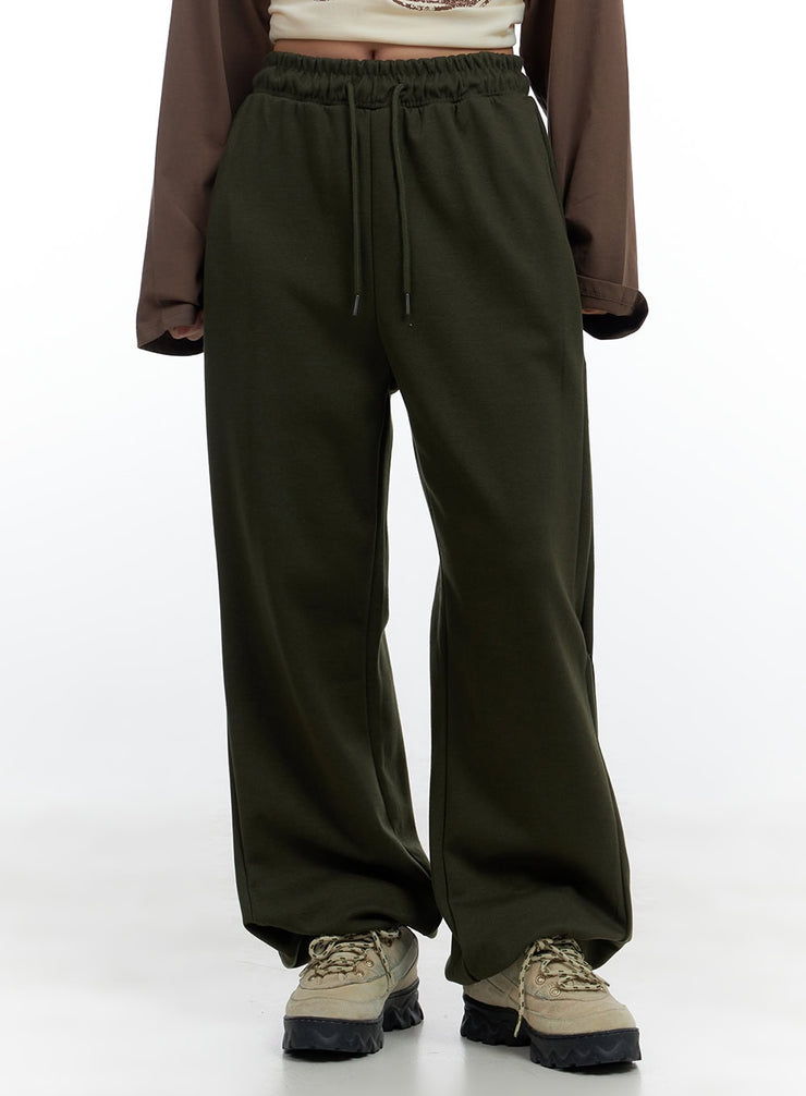 side-buttoned-wide-leg-sweatpants-cs424 / Dark green