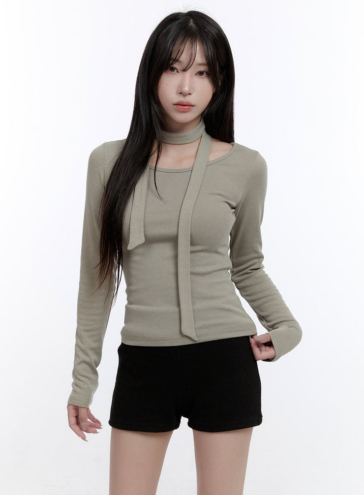 elegant-long-sleeve-muffler-top-co418 / Dark green