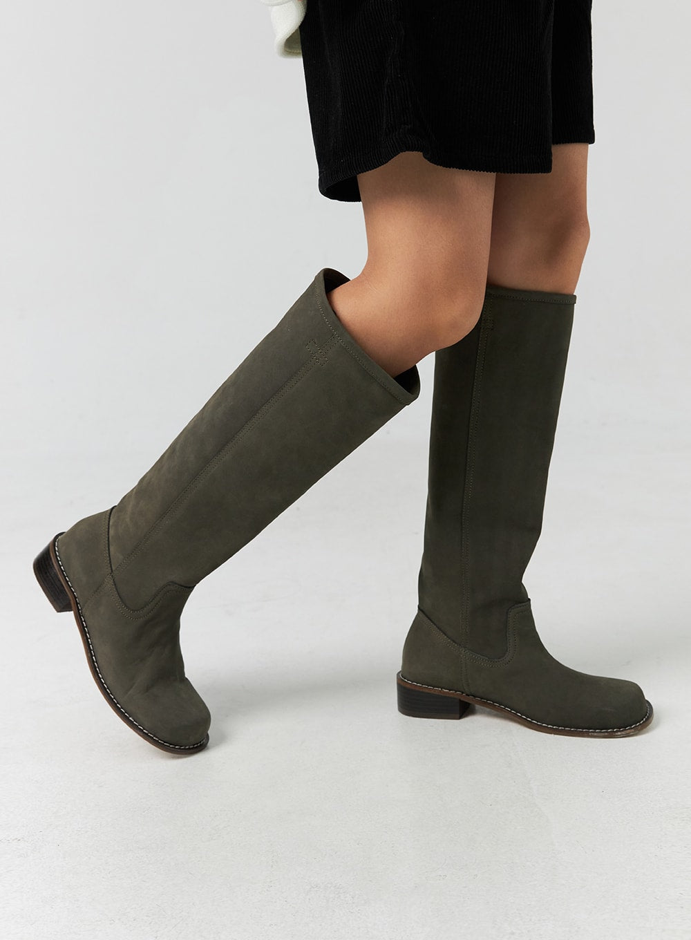 solid-stitched-leather-boots-co323 / Dark green