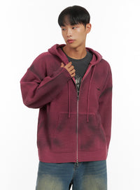 mens-two-way-zip-up-graphic-hooded-knit-is420 / Dark pink