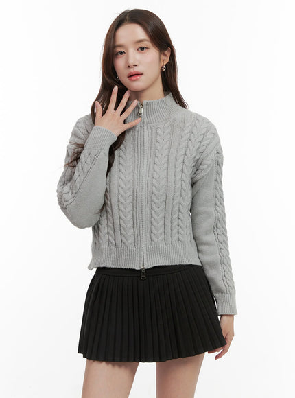 cable-knit-zip-up-crop-cardigan-oo421 / Gray