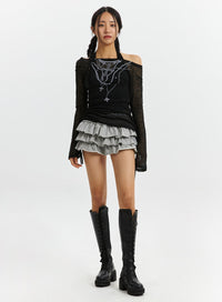 frill-layered-mini-skirt-cd321 / Gray